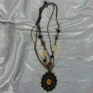 Necklace boho pendant Elegant Black and Gold Pendant strings stacked